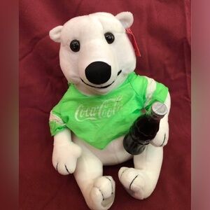 Vtg coca cola stuffed bear green shirt coke plush has tags